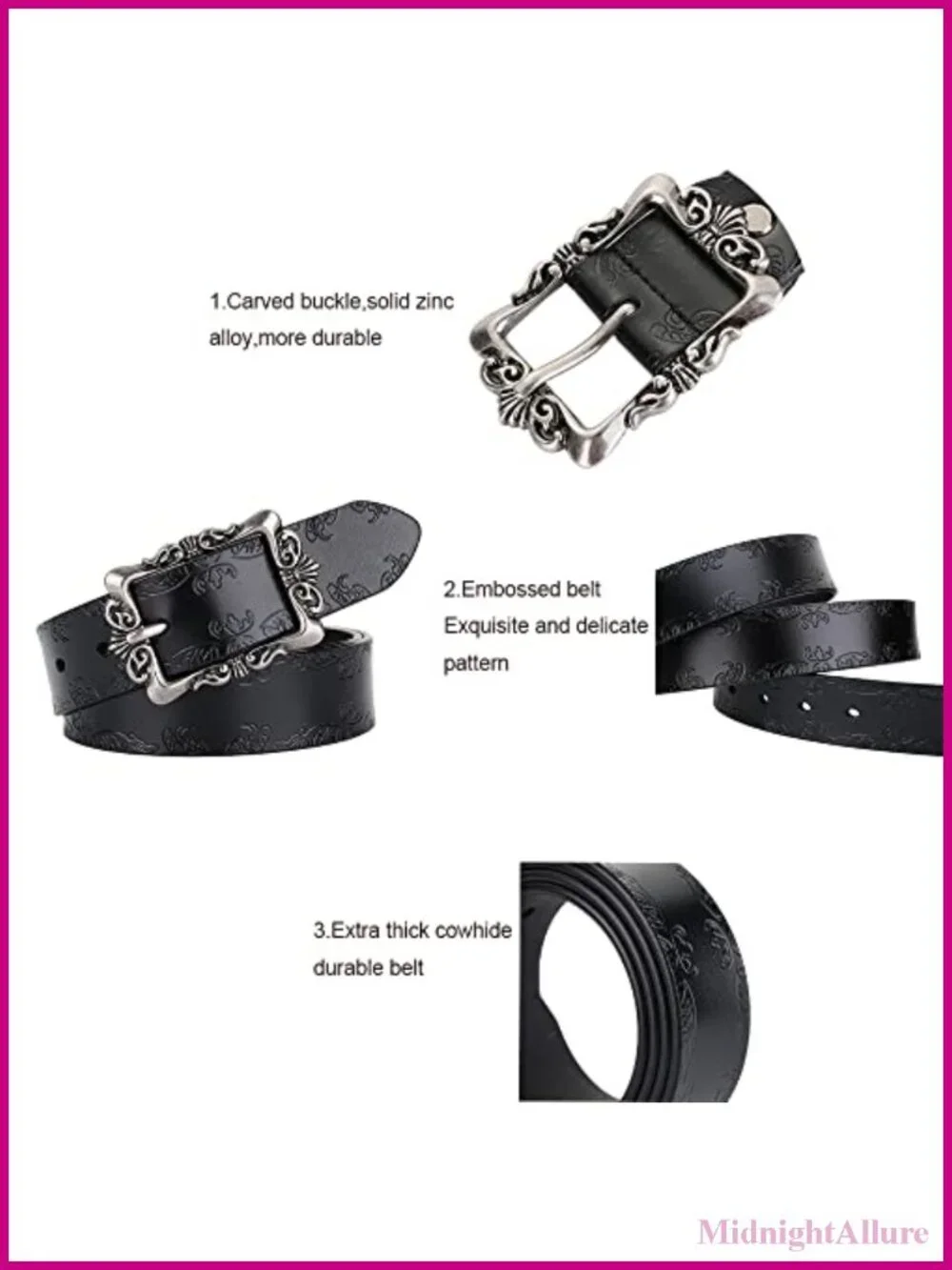 Womens Genuine Leather Belt Embossed Antique Buckle Adjustable